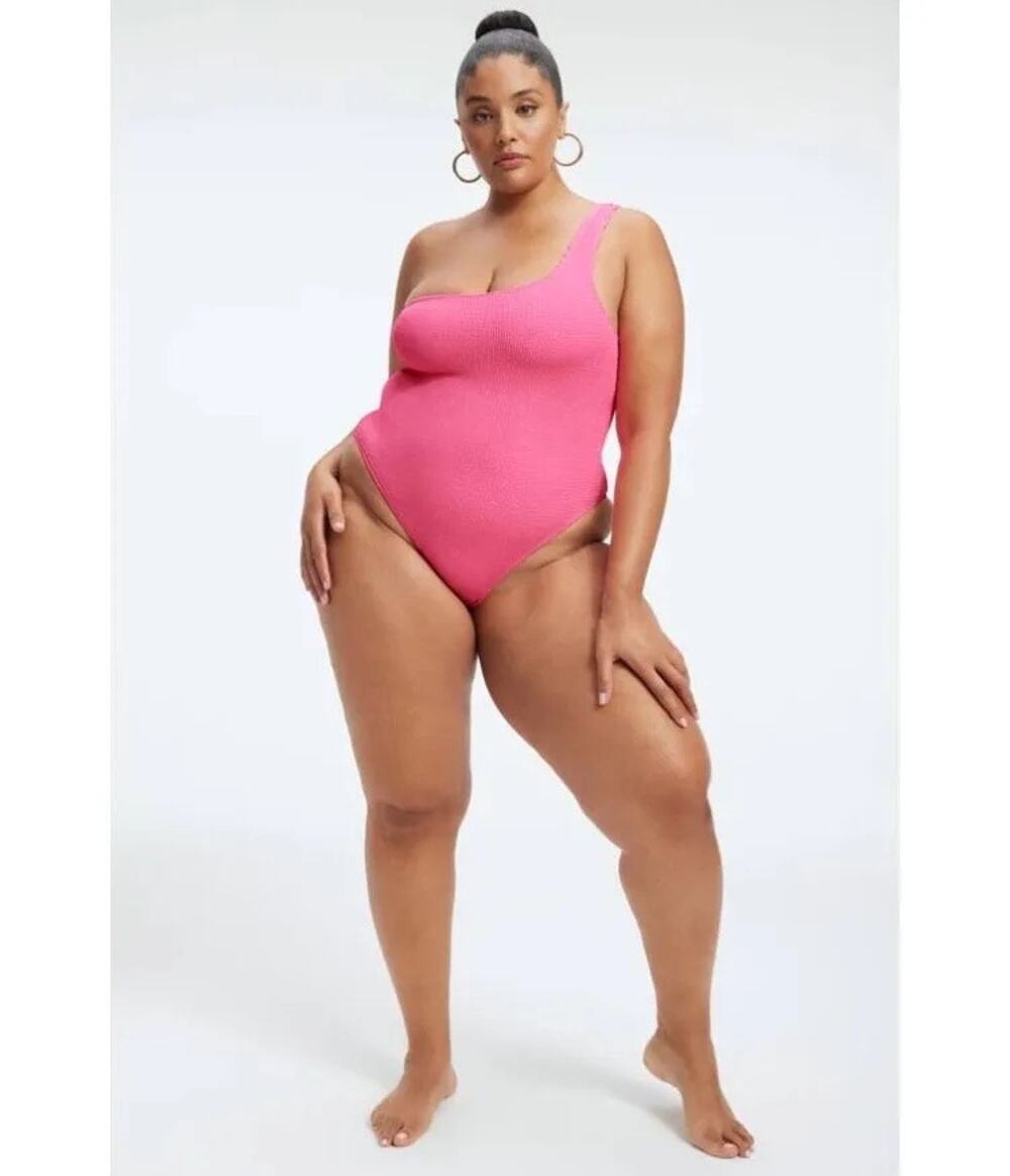 Good American Always Fits One Shoulder One Piece Swimsuit Pink Size 7/8 New